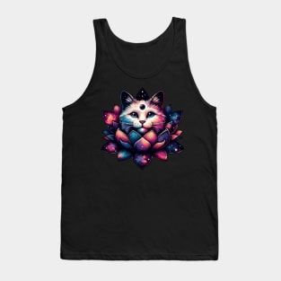 Colorful Cosmic Cat in Lotus Flower Tank Top